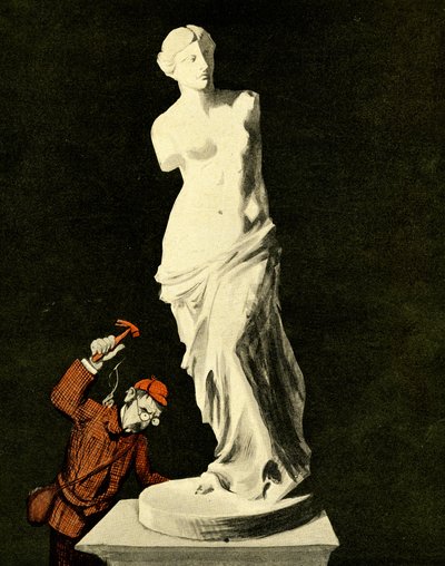 An uncultured Englishman chips away at the Venus de Milo, 1903 by Francisco Sancha y Lengo