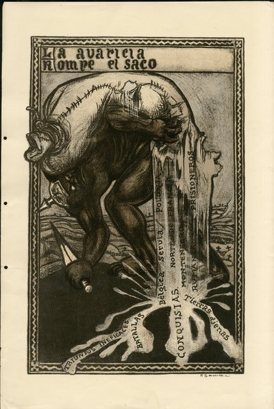 Illustration of Francisco Sancha Lengo - Flying leaf, circa 1915 - War of 14-18, Germany Prussia, Silver, Belligerants and symbols, Spanish language, Foreign press by Francisco Sancha y Lengo