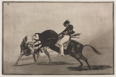 Bullfights: The Same Ceballos Mounted on Another Bull Breaks Short Spears in the Ring at Madrid by Francisco de Goya