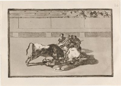 A Picador is Unhorsed and Falls under the Bull by Francisco de Goya