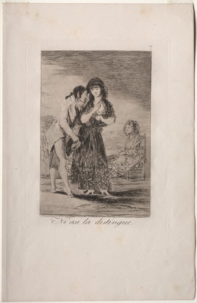 Caprichos: Even Thus He Cannot Make Her Out by Francisco de Goya
