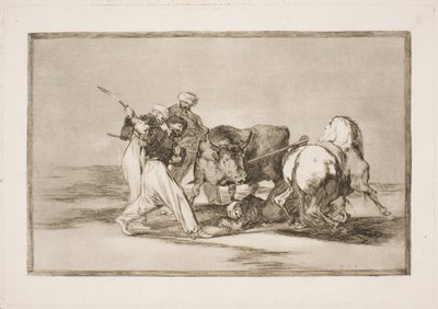 The Moors Who Settled in Spain and Abandoned the Superstition of the Koran Acquired This Art of Hunting and Spearing a Bull on the Plain by Francisco de Goya