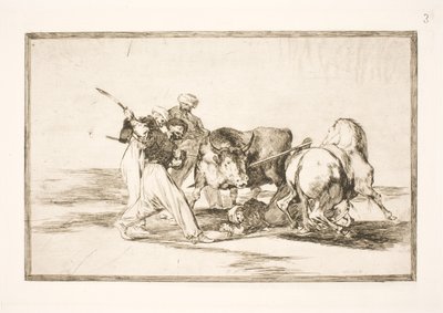 The Moors Who Settled in Spain and Abandoned the Superstitions of the Koran, Acquired the Art of Hunting and Spearing a Bull on the Plain by Francisco de Goya