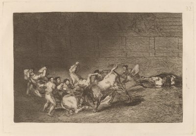 Two Teams of Picadors Thrown One after the Other by a Single Bull by Francisco de Goya