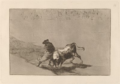 The Very Skillful Student of Falces, Wrapped in His Cape, Tricks the Bull with the Play of His Body by Francisco de Goya