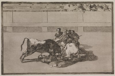 A Picador is Thrown from the Horse and Falls Under the Bull by Francisco de Goya