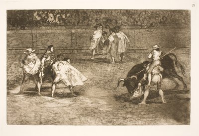 A Bullfighter, Sitting on the Shoulders of a Helper, Stabs a Bull by Francisco de Goya
