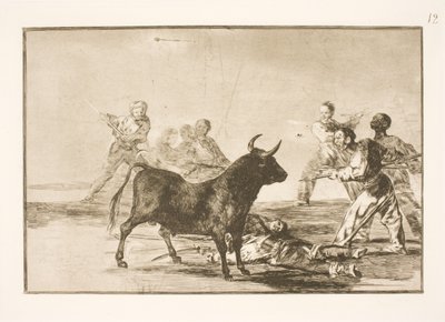 The People Hamstring the Bull with Lances, Sickles, Banderillas, and Other Weapons by Francisco de Goya