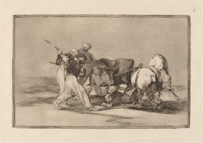 The Moors Settled in Spain, Giving up the Superstitions of the Koran, Adopted This Art of Hunting, and Spear a Bull in the Field by Francisco de Goya