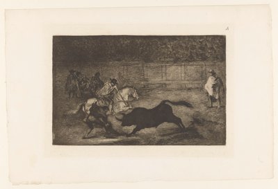 Man on Horseback Stabs a Bull with a Lance by Francisco de Goya