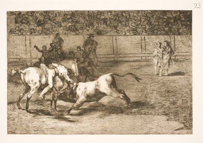 Maria Ceballas, also called the Indian, Kills the Bull from Her Horse by Francisco de Goya