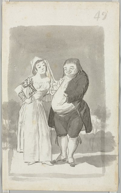 Prostitute Soliciting a Fat, Ugly Man (recto) by Francisco de Goya