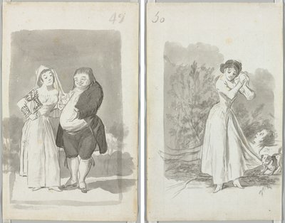 Prostitute Soliciting a Fat, Ugly Man (recto); Young Woman Wringing Her Hands over a Man