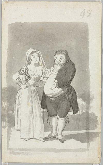 Prostitute Soliciting a Fat, Ugly Man recto, Young Woman Wringing Her Hands verso, 1796-97 by Francisco de Goya