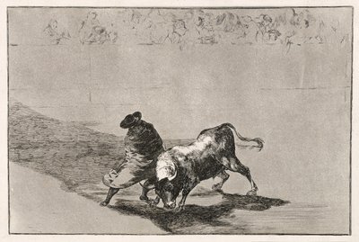 The Clever Student of Falces Infuriates the Bull by Moving about Wrapped in his Cloak, 1814-16 by Francisco de Goya