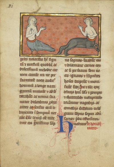 A Siren and a Centaur from a Bestiary Ms Ludwig XV 4, fol. 81v, c.1280-1300 by Franco Flemish School