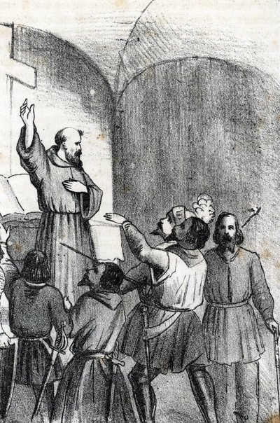Fourth Venice-Ottoman War: the Church calling to beat Muslims on the eve of the Battle of Lepanto naval battle which arose on 7 October 1571 in the Gulf of Patras, Greece by Franco Mistrali