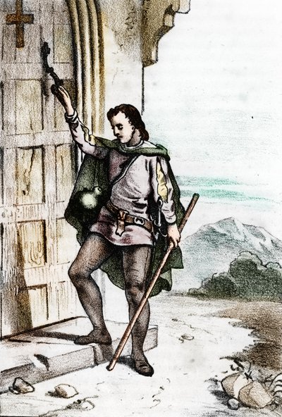 The young Jerome Savonarole knocking at the door of the Dominican convent of Santo Domenico in Bologna in 1475 by Franco Mistrali