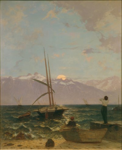 Moonrise over Lake Geneva by Francois-Louis-David Bocion