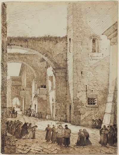 A Priest Processing through a Medieval Street in Viterbo by Francois-Marius Granet