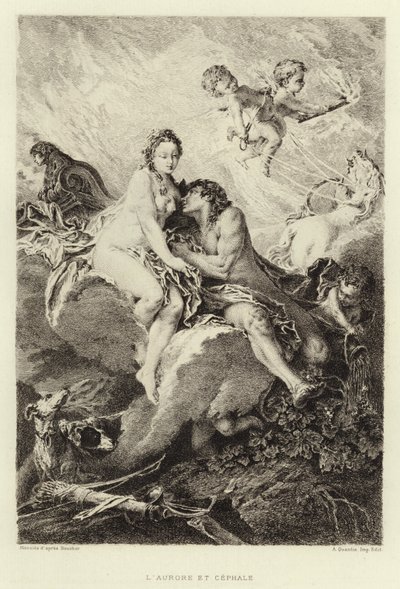 Aurora and Cephalus (engraving) by Francois (after) Boucher