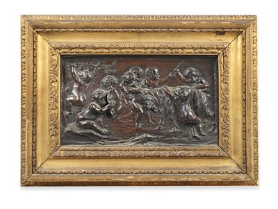 Rectangular Bronze Relief of Bacchanalian Infants Playing with a Goat by Francois (after) Duquesnoy