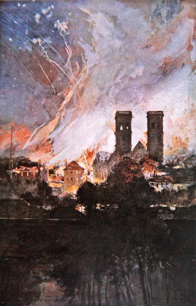 Battle of Verdun: German bombardment of Verdun with incendiary shells by Francois (after) Flameng