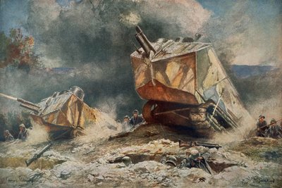 WWI French tank of the St Chamond type advancing on the German positions by Francois (after) Flameng