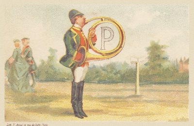 P (letter shown by a hunting horn player) by Francois Antoine Appel