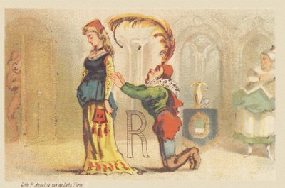 R (letter shown by a lady and a valet on his knees) by Francois Antoine Appel