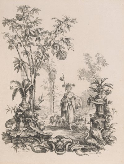 Young Chinese Woman Walking, Surrounded by Her Sheep, ca.1740-50 by Francois Antoine Aveline