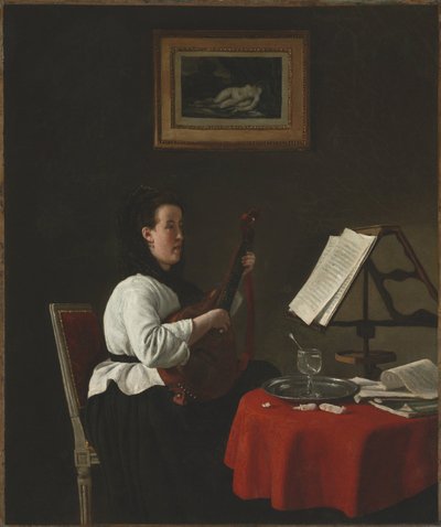 Young Woman with a Mandolin, Portrait of Louison Köhler, c.1873-74 by François Bonvin