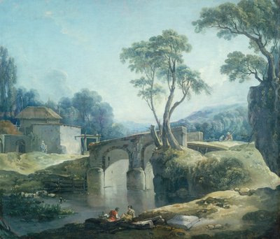 A Wooded Landscape with a Bridge over a River by François Boucher