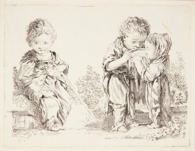 Child Sitting on a Clod of Earth and The Little Milk Drinkers by François Boucher