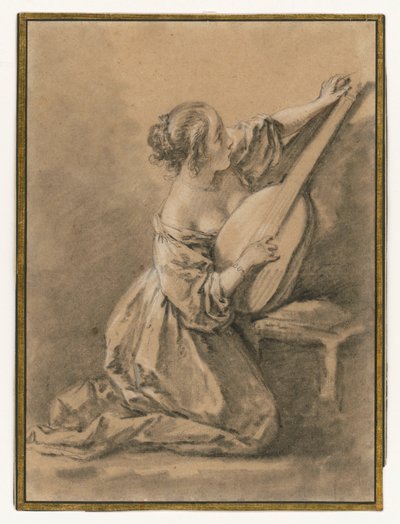 Kneeling Young Woman Tuning a Lute by François Boucher
