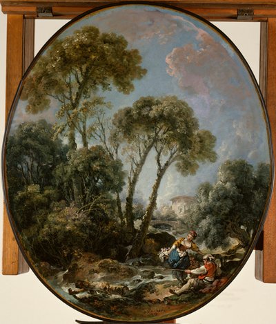 Landscape with Fisherman and a Young Woman by François Boucher