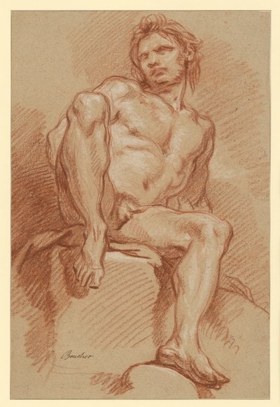 Male Nude Study, Seated and Seen from the Front by François Boucher