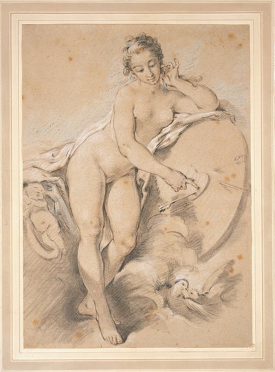 Venus Standing, Gesturing Towards a Heart on a Target with Two Doves by François Boucher