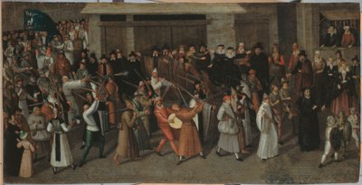 Procession of the League on the Île de la Cité, leaving Notre-Dame by Francois Bunel