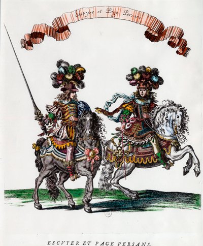 Equerry and Persian page during the carousel given by King Louis XIV. Engraving by Francois Chauveau around 1662 by Francois Chauveau