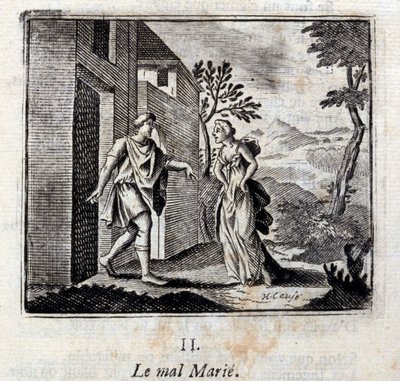 Evil marries. Fables by Jean de La Fontaine (1621-95). Illustration by François Chauveau (1613-1676). Edition of 1728 by Francois Chauveau