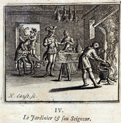 The Gardener and His Lord. Fables by Jean de La Fontaine. Illustration by François Chauveau. Edition of 1728 by Francois Chauveau