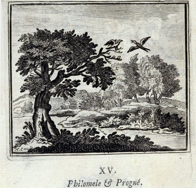 Philomela and Procne. Fables by Jean de La Fontaine. Illustration by François Chauveau. Edition of 1728 by Francois Chauveau