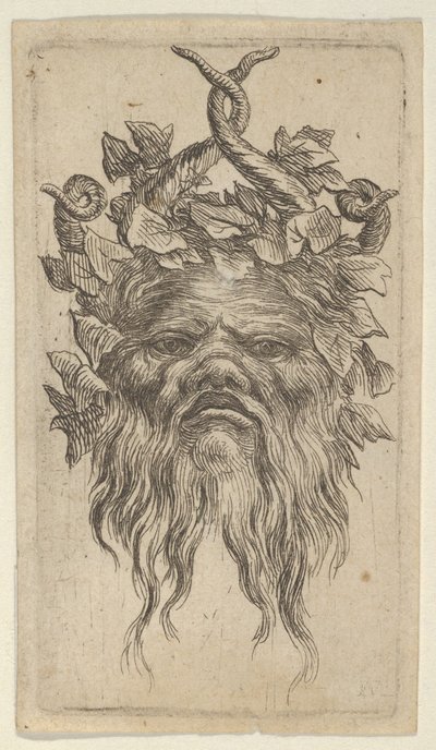 Satyr Mask with Hooked Horns and an Ivy Wreath, from Divers Masques by Francois Chauveau