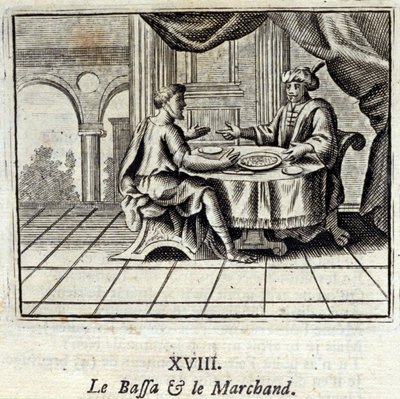 The Bassa and the Merchant. Fables by Jean de La Fontaine (1621-95). Illustration by François Chauveau (1613-1676). Edition of 1728 by Francois Chauveau