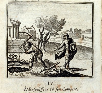 The Burner and his Compere. Fables by Jean de La Fontaine (1621-95). Illustration by François Chauveau (1613-1676). Edition of 1728 by Francois Chauveau