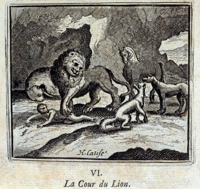 The Lion Court. Fables by Jean de La Fontaine. Illustration by François Chauveau, Edition of 1728 by Francois Chauveau
