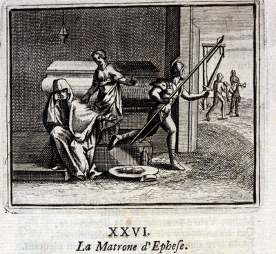 The Matron of Ephese. Fables by Jean de La Fontaine. Illustration by François Chauveau, Edition of 1728 by Francois Chauveau