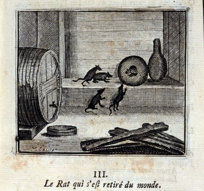 The Rat That Withdrew from the World. Fables by Jean de La Fontaine. Illustration by François Chauveau, Edition of 1728 by Francois Chauveau