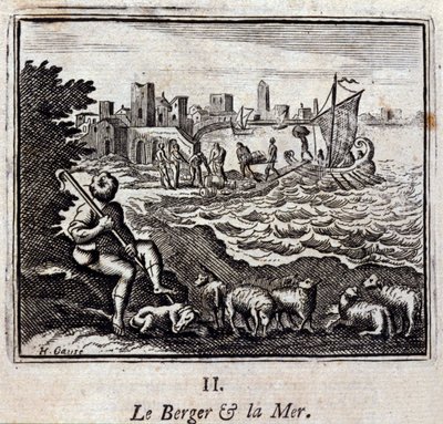 The Shepherd and the Sea. Fables by Jean de La Fontaine (1621-95). Illustration by François Chauveau (1613-1676). Edition of 1728 by Francois Chauveau